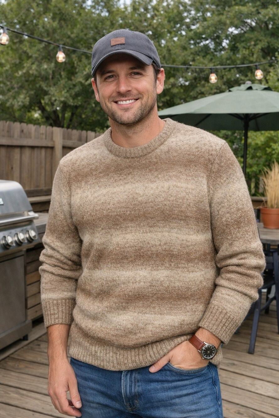 Normal Brand Mens Medium Sweater Ombre Crewneck Tan Brown Cotton Blend NWT
